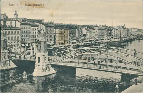 Postcard Stettin Szczecin Hansabrücke, Straße 1912