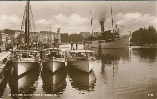 Swinemünde Świnoujście Bollwerk, Dampfer - Fotokarte Pommern 1928