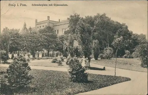 Postcard Stolp Słupsk Schraderplatz mit Gymnasium, Pommern 1915