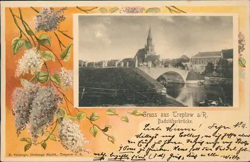 Treptow an der Rega Trzebiatów Badstüberbrücke. Fliederkarte 1901