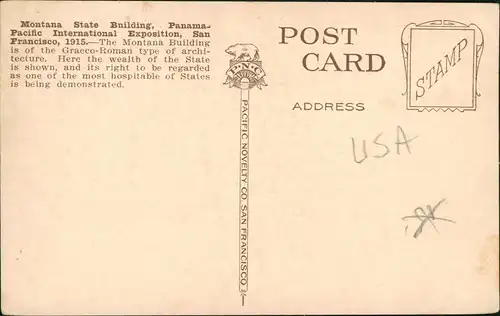 Postcard San Francisco Montana Sate Building-Pan Pac. Int. Expo 1915