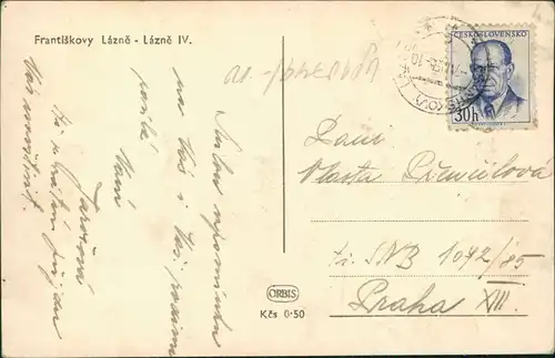 Postcard Franzensbad Františkovy Lázně Lázně IV. 1955