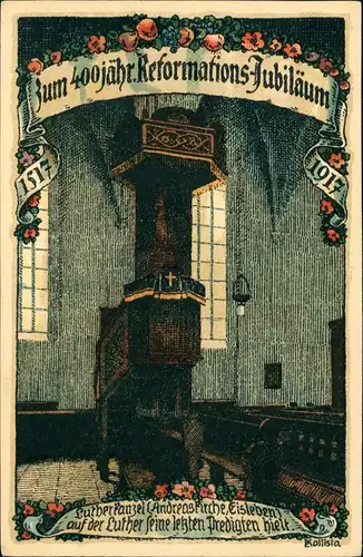 Ansichtskarte Eisleben Andreaskirche, Luherkanzel 400 Jahre Reformation 1917