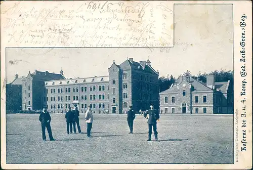 Ansichtskarte Karlsruhe Kaserne der 3. u. 4. Komp. Bad. Leib-Gren. Reg. 1898