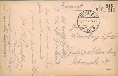 Postcard Breslau Wrocław Marktstände am Rathaus 1915  gel. Feldpoststempel