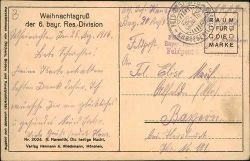 Weihnachten Christmas Militaria 6. bayr. Res-Division Kinder vor Grippe 1916