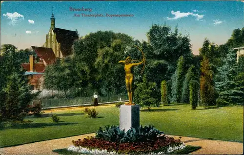 Bromberg Bydgoszcz Am Theaterplatz, Bogenspannerin 1917  gel. Feldpoststempel