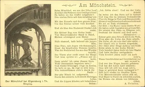 Ansichtskarte Elgersburg Mönchshof, Eingang - Text AK 1928