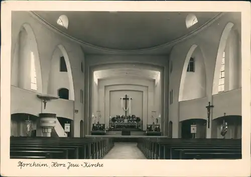 Ansichtskarte Pforzheim Herz Jesu-Kirche, Altar 1954