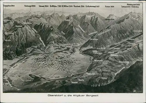 Oberstdorf (Allgäu) Reliefkarte Allgäuer Bergwelt -Beschriftung 1930
