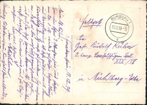 Frankenstein-Rumburg Podhájí Rumburk Sanatorium  Rückseite 1939    Feldpost WK2