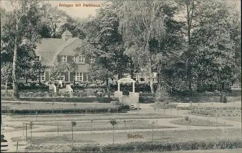 Postcard Stettin Szczecin Anlagen mit Parkhaus. Pommern 1912