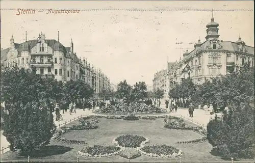 Postcard Stettin Szczecin Augustaplatz 1909  gel. Rollstempel