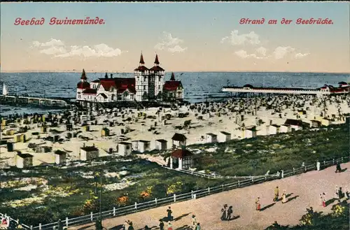 Postcard Swinemünde Świnoujście Strand, Seebrücke 1914