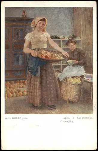 Künstlerkarte Kunstwerk Künstler A. D. GOLTZ pinx. Les pommes Äpfel 1910