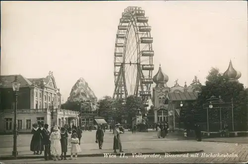 Ansichtskarte Wien Prater, Riesenrad mit Hochschaubahn - Fotokarte 1929