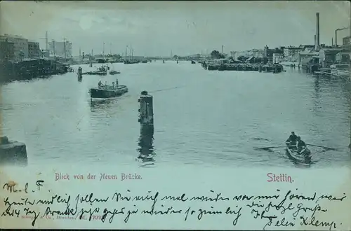 Stettin Szczecin Blick von der Neuen Brücke. Hafen Mondscheinlitho 1899