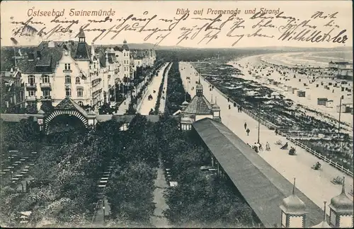 Postcard Swinemünde Świnoujście Blick auf Promenade und Strand 1915