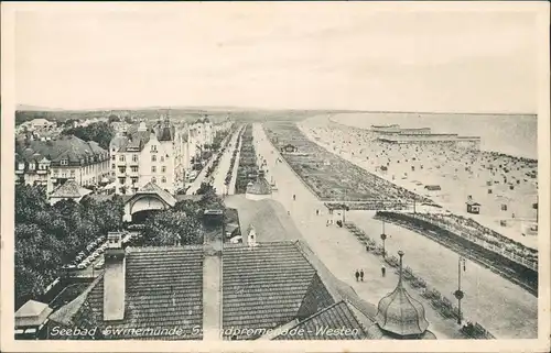 Postcard Swinemünde Świnoujście Strandpromenade-Westen 1928
