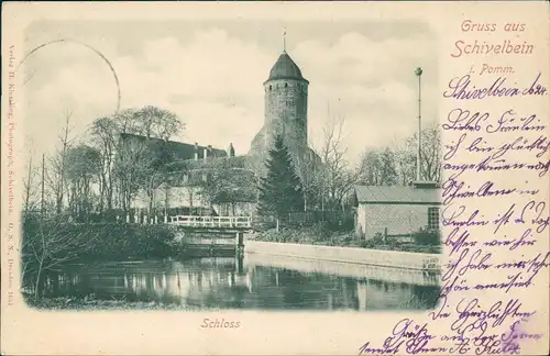 Postcard Schivelbein Świdwin Schloß, Brücke - Pommern 1900