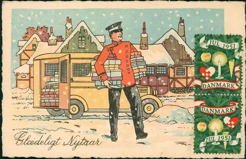 Ansichtskarte  Weihnachten - Christmas Postbote Dänemark Danmark 1951