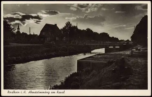 Ansichtskarte Nordhorn Abendstimmung am Kanal 1949