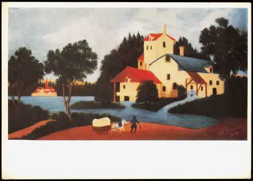 Künstlerkarte Kunstwerk HENRI ROUSSEAU Landschaft mit Mühle 1970
