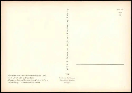 Künstlerkarte Gemälde Kunstwerk: Manessische Liederhandschrift (um 1300) 1970