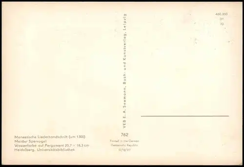 DDR Künstlerkarte: Manessische Liederhandschrift  Meister Spervogel 1970