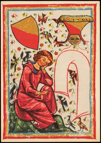 DDR Künstlerkarte Manessische Liederhandschrift  Herr Heinrich von Veldeke 1970
