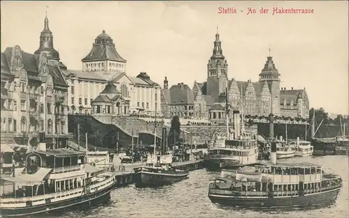 Postcard Stettin Szczecin Hakenterrasse, Häuser am Ufer - Dampfer 1912