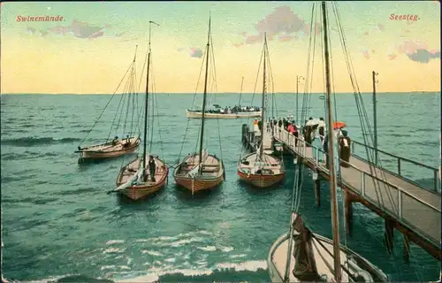 Postcard Swinemünde Świnoujście Seesteg, Boote - Pommern 1913