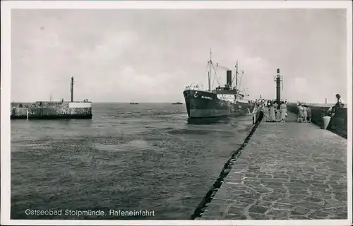 Stolpmünde Ustka Hafeneinfahrt, Dampfer - Pommern - Fotokarte 1939