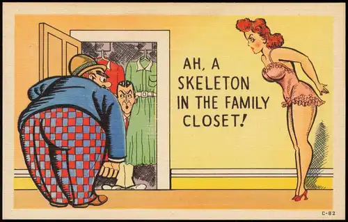 Ansichtskarte  Humor (US-Karte) SKELETON IN THE FAMILY CLOSET! 1930