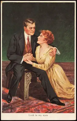Künstlerkarte (Art Postcard): Look in my eyes, Paar verliebt 1920