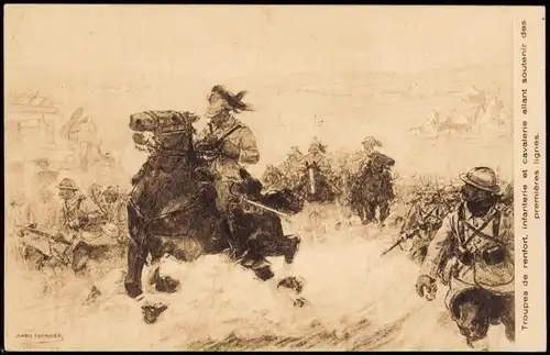 Militär Künstlerkarte Troupes de renfort, infanterie cavalerie 1910 Privatfoto