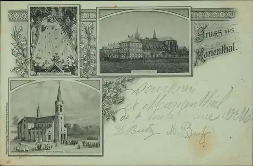 Marienthal (Haguenau) Kirche, Maria, Priesterhaus Elsaß MB Litho 1900