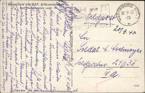 Ansichtskarte Altbrandsleben-Oschersleben Gauschule der DAF 1940