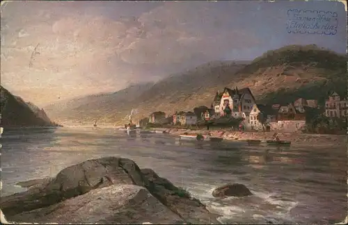 Assmannshausen Rhein Rüdesheim  Stimmungsbild 1922  gel MF Germania + Posthorn