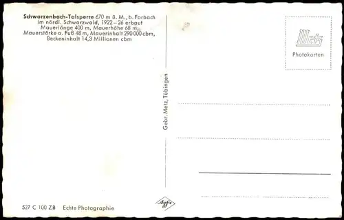 Ansichtskarte Forbach (Baden) Schwarzenbach-Talsperre - Fotokarte 1962