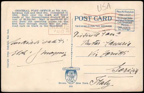 Postcard New York City New General Post Office 1934