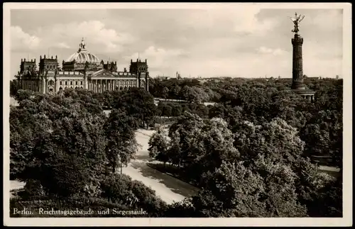 Ansichtskarte Mitte-Berlin Reichstagsgebäude und Siegessäule. Fotokunst 1934