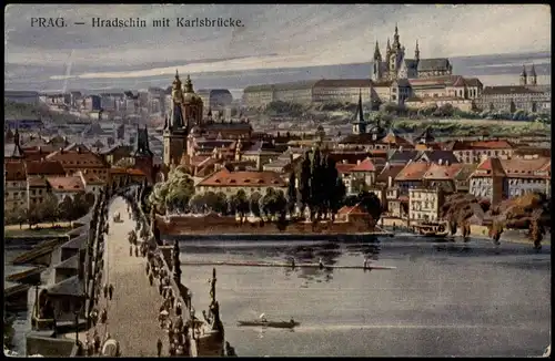 Prag Hradschin/Hradčany Praha Hradschin Karlsbrücke Künstlerkarte 1915