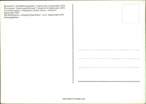 .Schweden Sverige Schweden Allgemein: Frosch auf Briefmarken Motivkarte 1979