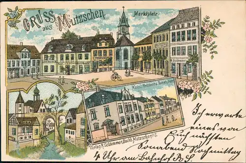 Ansichtskarte Litho AK Mutzschen Markt, Bahnhofstraße, Viadukt 1906