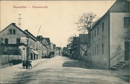 Ansichtskarte Weinböhla Hauptstraße 1928  gel. Bahnpoststempel