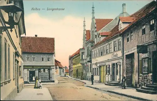 Ansichtskarte Kelbra (Kyffhäuser) Langestrasse, Geschäfte Harz 1909