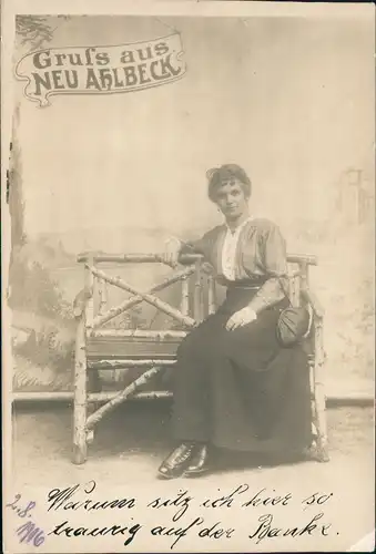Ansichtskarte  Gruss aus Neu Ahlbeck Frau auf Birkenbank 1909