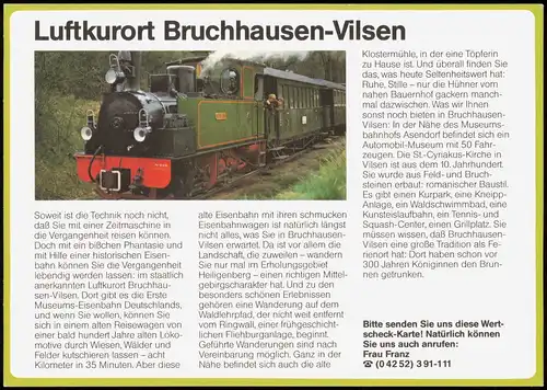 Ansichtskarte Bruchhausen-Vilsen Eisenbahn, alte Werbewertcheckkarte 1985