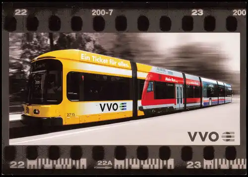 Ansichtskarte  Eisenbahn & Tram-Motiv des Verkehrsverbund Oberelbe (WO) 1990